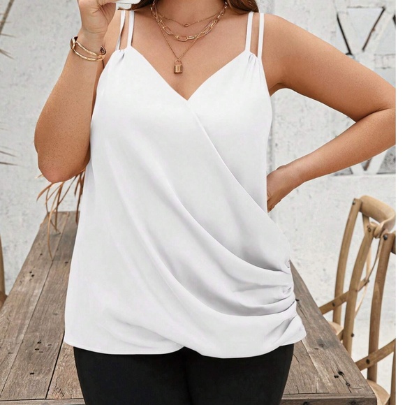 Plus White Double Cami Strap Satin Tank top - Picture 3 of 4